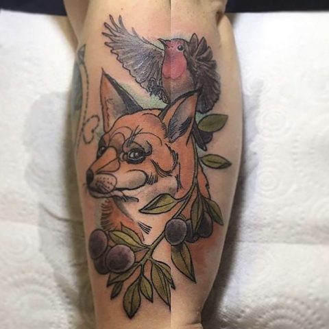 wild life tattoo, fox tattoo, bird tattoo, tattoo studio