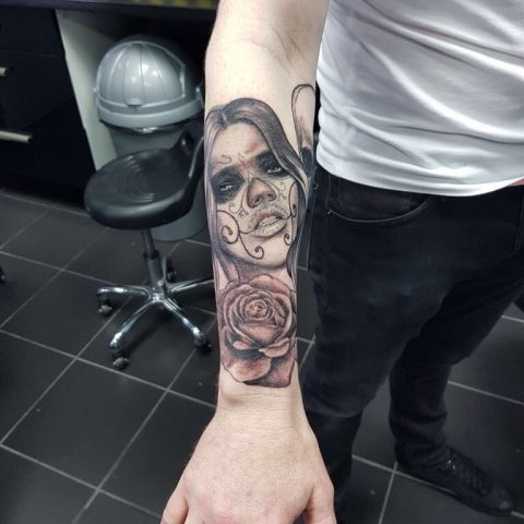 day of the dead tattoos, day of the dead girl, rose tattoos