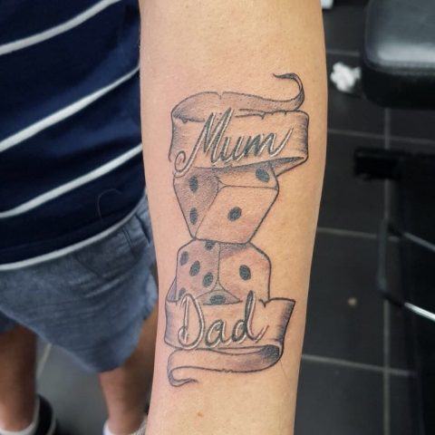 mum and dad tattoos, dice tattoo