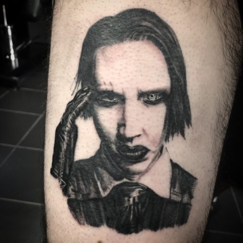 Natasha Jackson, Marilyn Manson tattoo, portrait tattoo artist, tattoos essex, Barkingside , black and grey portraits