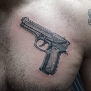 gun, tattoo, chest tattoo, tattoos for men